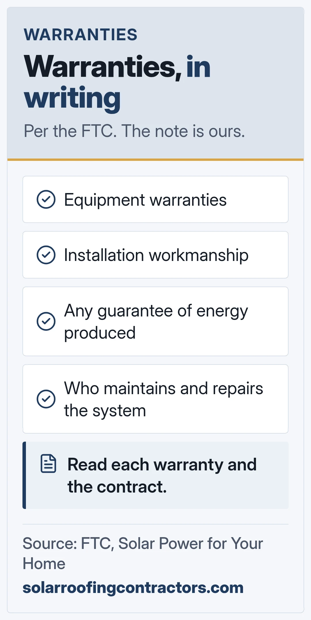 Warranties, in writing. Per the FTC. The note is ours.